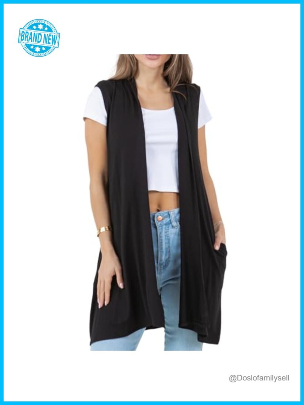 Sleeveless Long Cardigan Vest with Pockets Lightweight Open Front Layer